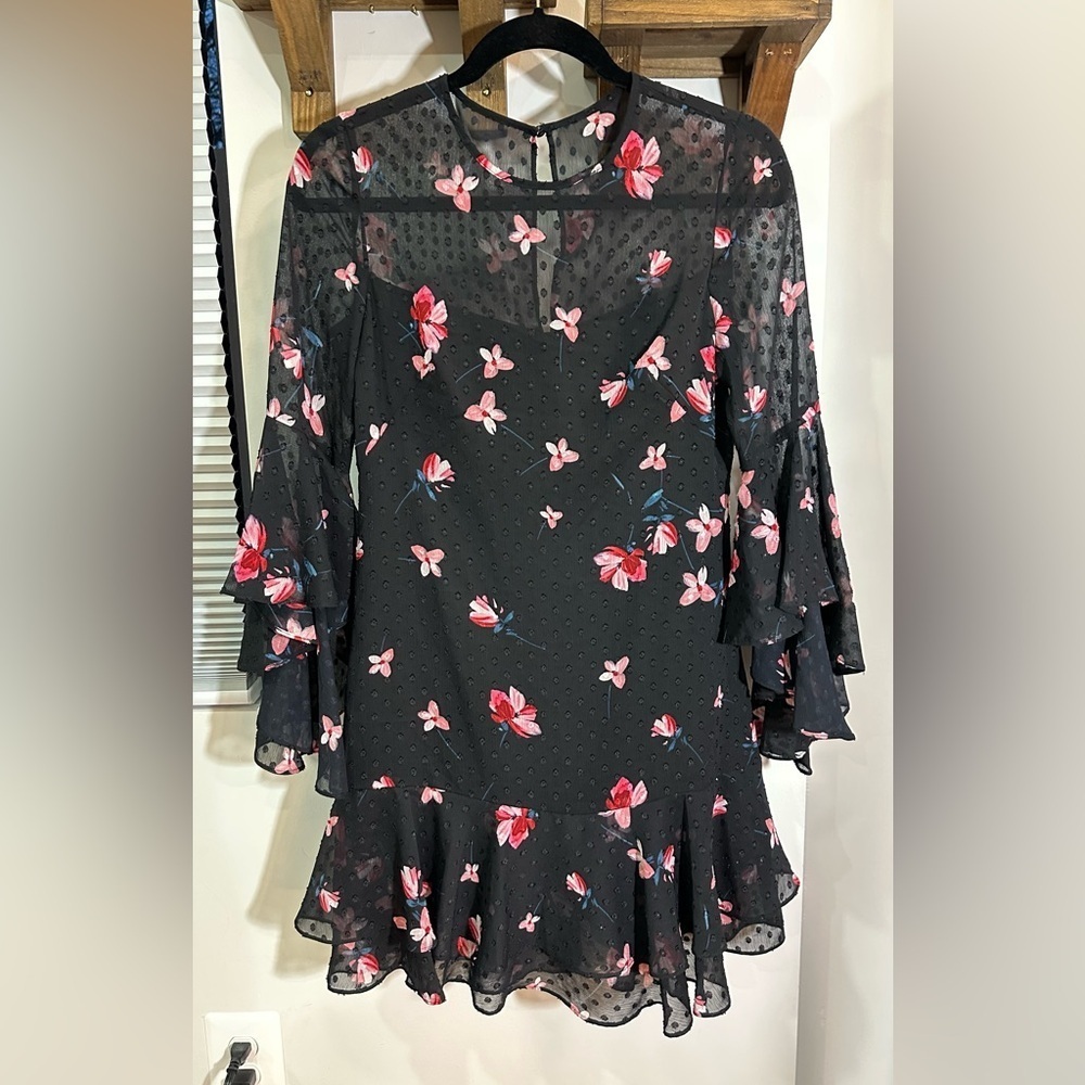 Eliza J Ruffled Black and Pink Floral Dress 2P - Picture 3 of 10